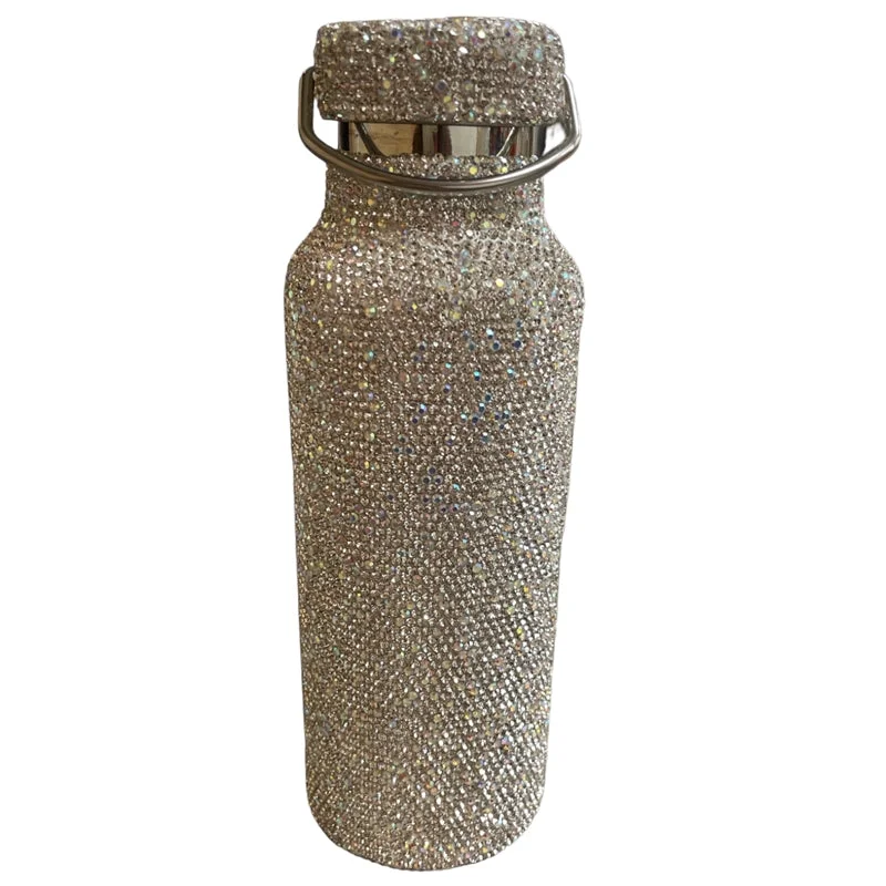 SILVER RHINESTONE GYM BOTTLE