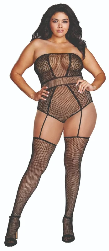 Curve-Enhancing Fishnet and Geometric Teddy Bodystocking