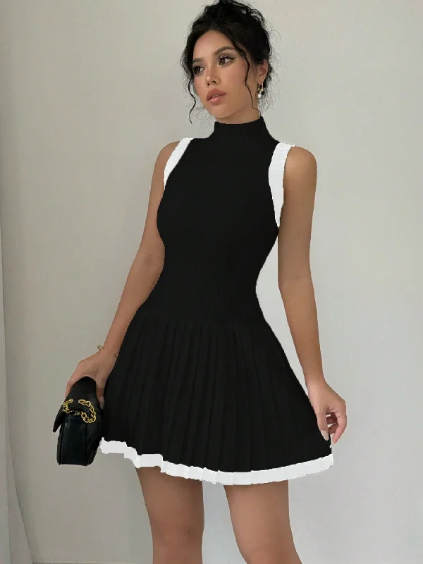 Beaded sexy dresses for added sparkleElenzya Women's Colorblock Sleeveless Pleated Sweater Dress Beaded sexy dresses for added sparkleElenzya Women's Colorblock Sleeveless Pleated Sweater Dress