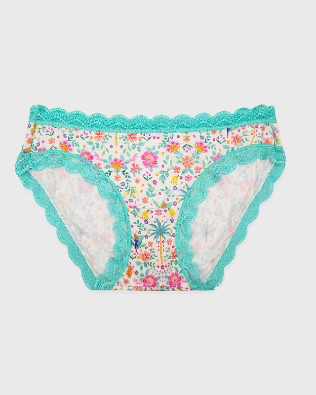 Women's Satin Sleepwear LingerieStripe & Stare Original Knicker in Mexicana with Neon Mint Trim