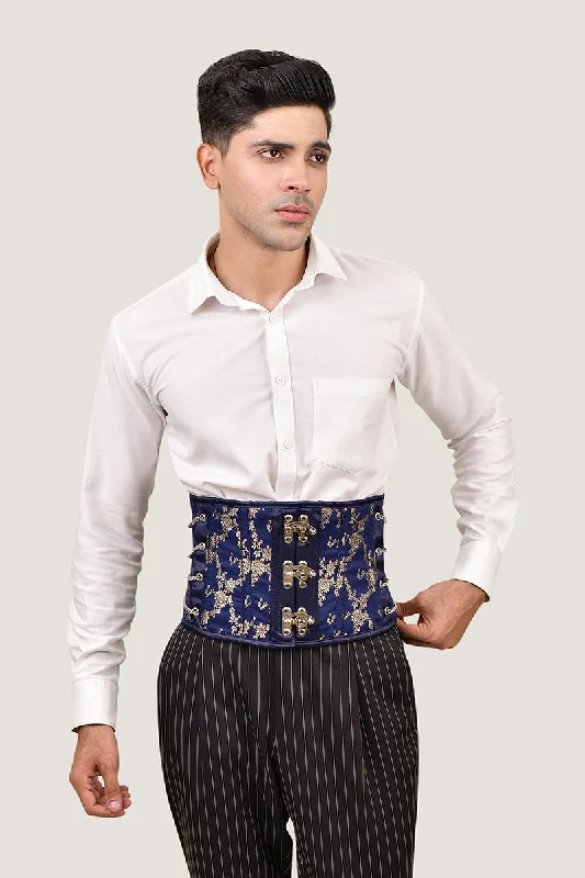 Navy Blue Satin Men  Waist Cincher