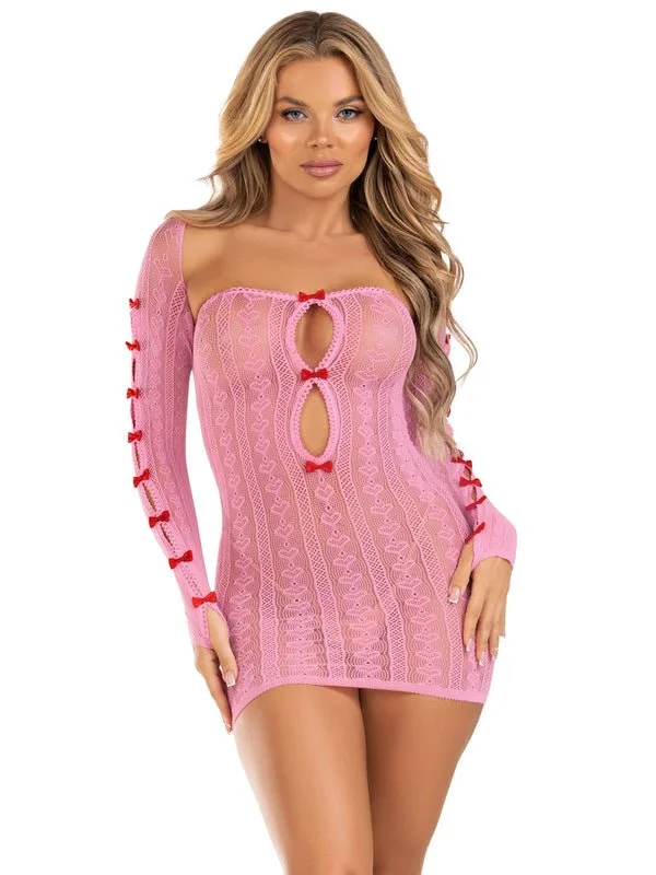 Embroidered sexy dresses for a decorative touchSweetheart Striped Tube Dress and Shrug with Bows Pink