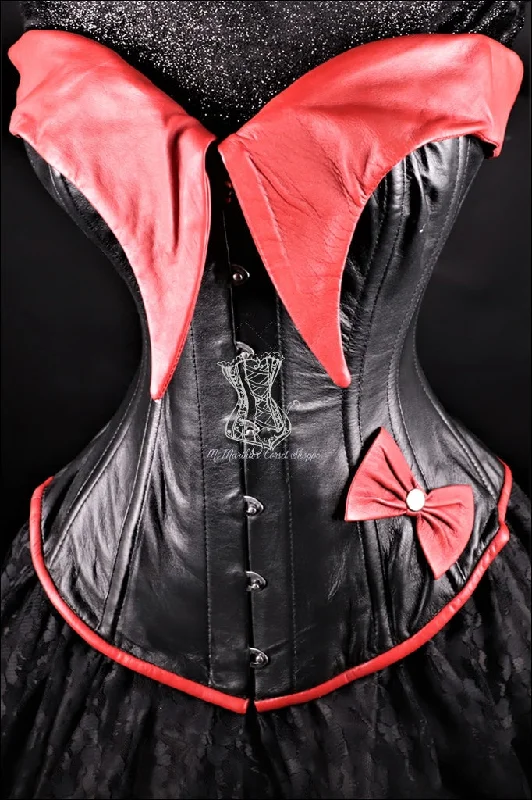 Removable - boning corsets for easy cleaningLeather Overbust Corset; Pin-Up Girl in Black with Red