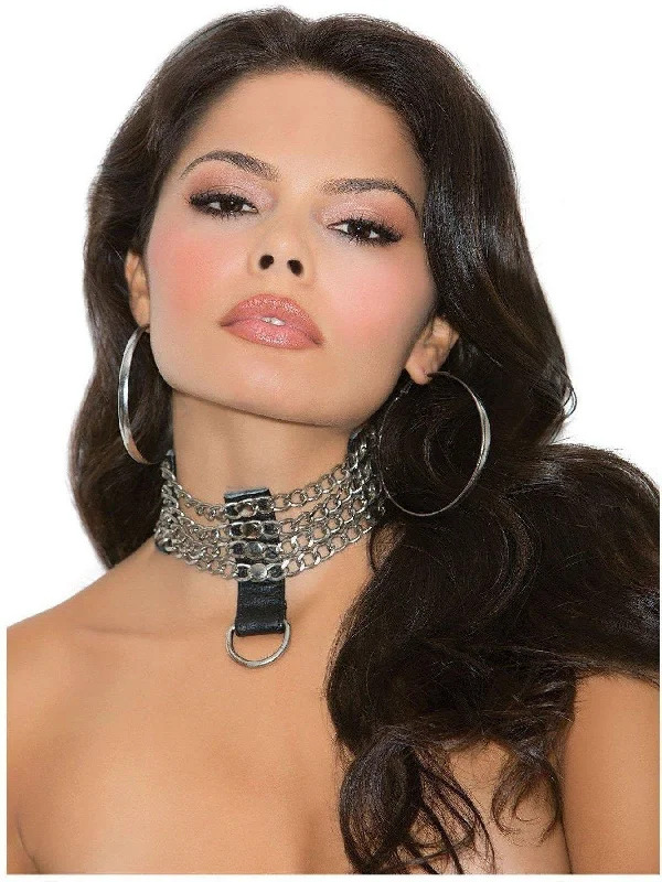 Women's Sheer Lingerie Nightgowns Elegant Moments L9731 Leather and chain choker