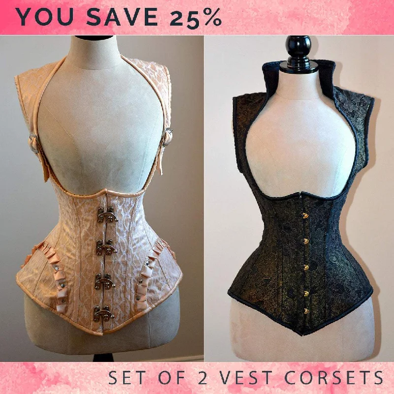 Victorian - era corsets with intricate boning detailsThe set of 2 vests with collars: gothic black and steampunk corsets. Victorian, steampunk cheap corset, girlfriend's gift, historical corset