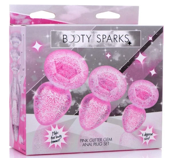 BOOTY  SPARKS PINK GLITTER ANAL PLUG SET PINK