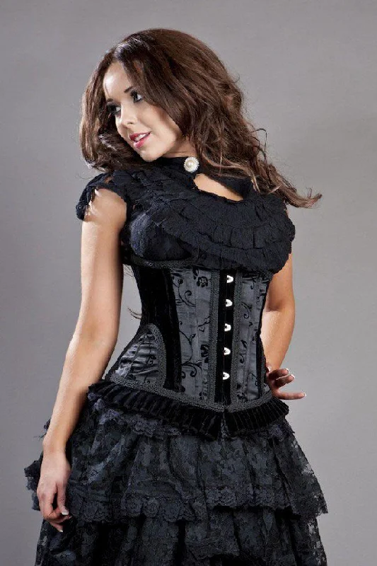 Cotton - blend bustiers for breathabilityPetra Long Line Steel Boned Underbust Corset In Satin Flock