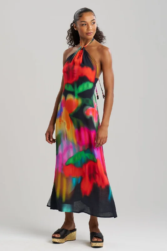 Floral Mirage Printed Rayon Halter Dress