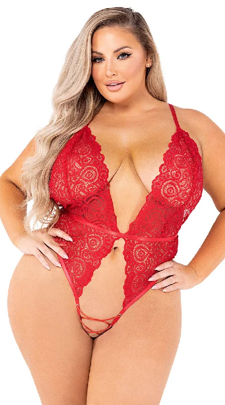 Women's High Waist Lingerie Bodysuits Plus Size Lalia Lace Teddy