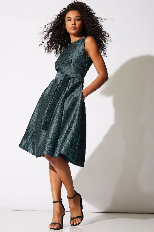 Lustrous Textured Jacquard Fit & Flare Dress