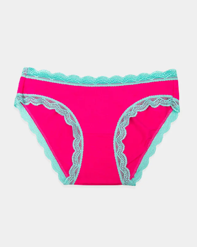 Women's Chemises and BabydollsStripe & Stare Original Knicker in Raspberry with Neon Mint Lace