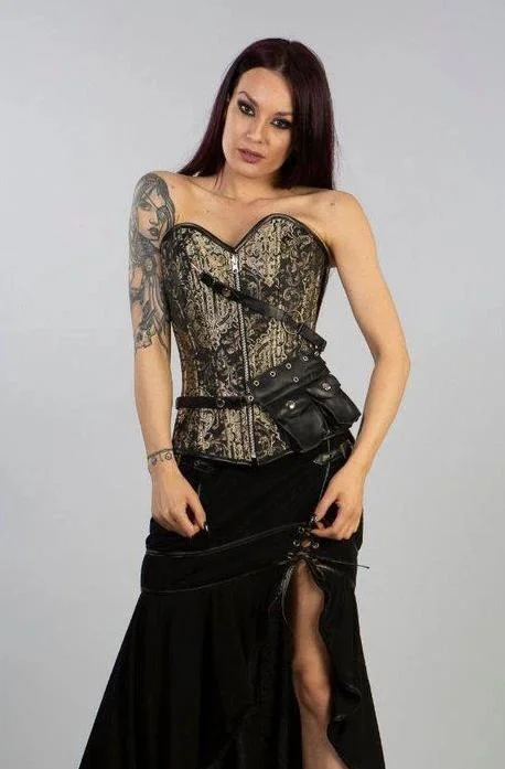 Velvet bustiers for a soft and plush feelReversible Overbust Zip Corset In Gold King And Turquoise Black Jacquard