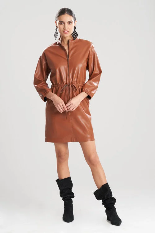 Ruched sexy dresses to accentuate curvesVegan Luxe Leather Blouson Dress