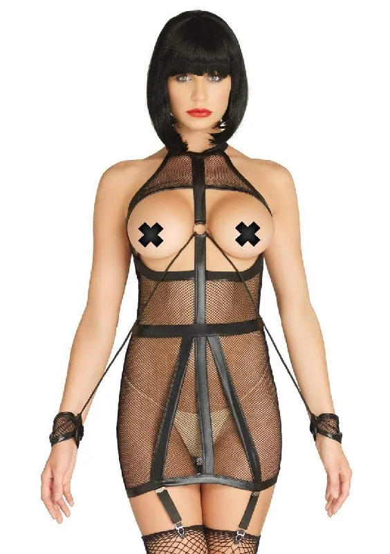 Lace - covered sexy dresses for a feminine allureWet Look Fishnet Open Cup Dress