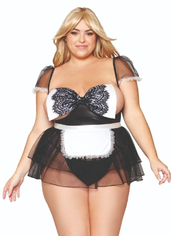 Plus Size Naughty Maid Mesh Babydoll Costume