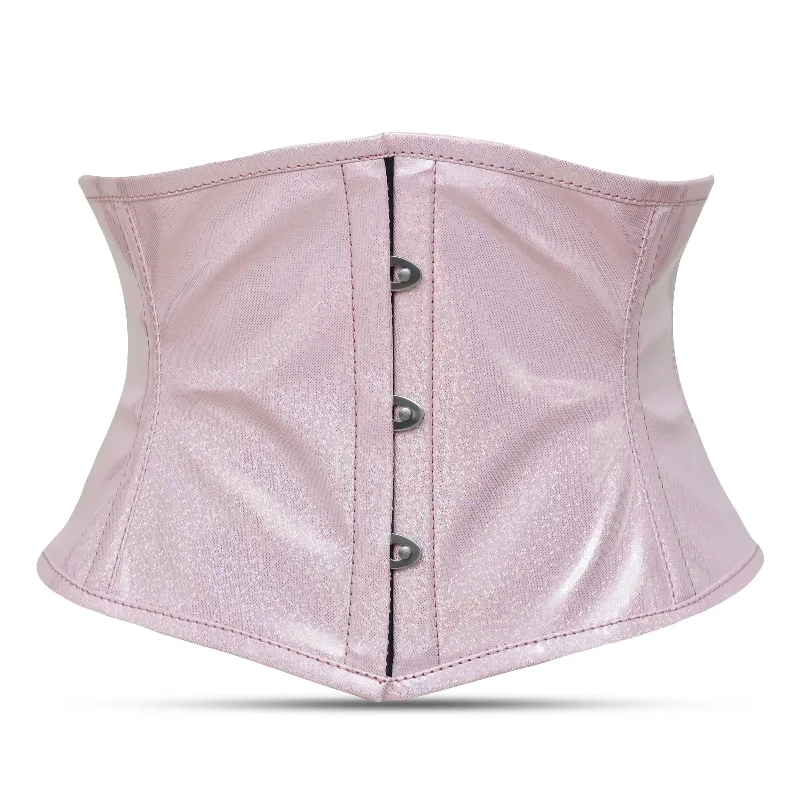Anti - chafe bustiers for comfortable movementPink PVC corset top - Waist cincher