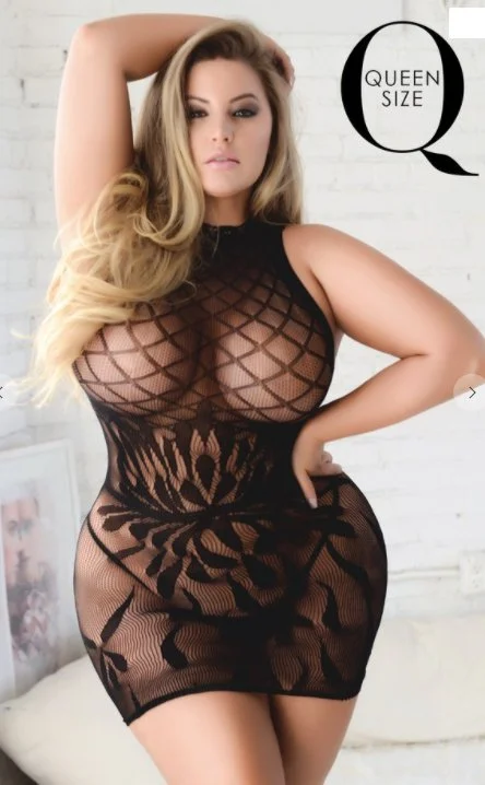 Silk sexy dresses for a luxurious and smooth feelPlus Size Petal Pattern Fishnet Dress Black