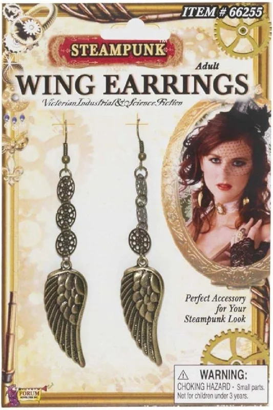 Steampunk Wing Earrings Costume Accessory