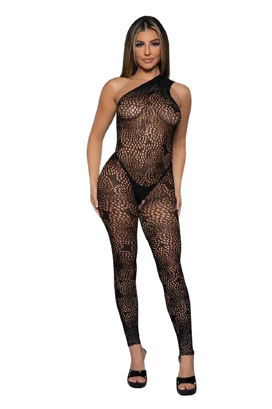 Geometric One Shoulder Crotchless Bodystocking