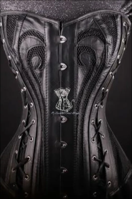 Hypoallergenic bustiers for sensitive skinLeather Overbust Corset; Leather and Lace in Black