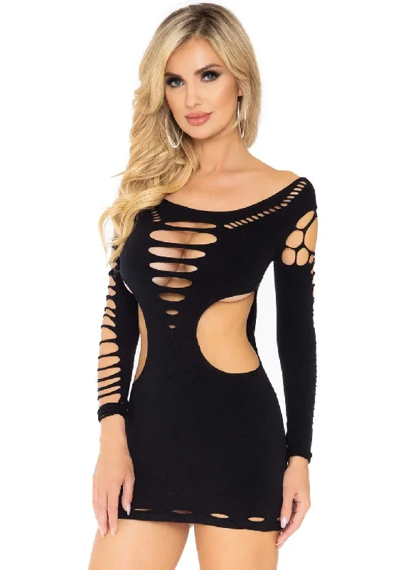 Sexy dresses with cut - outs on the sideSeamless Shredded Reversible Mini Dress Black