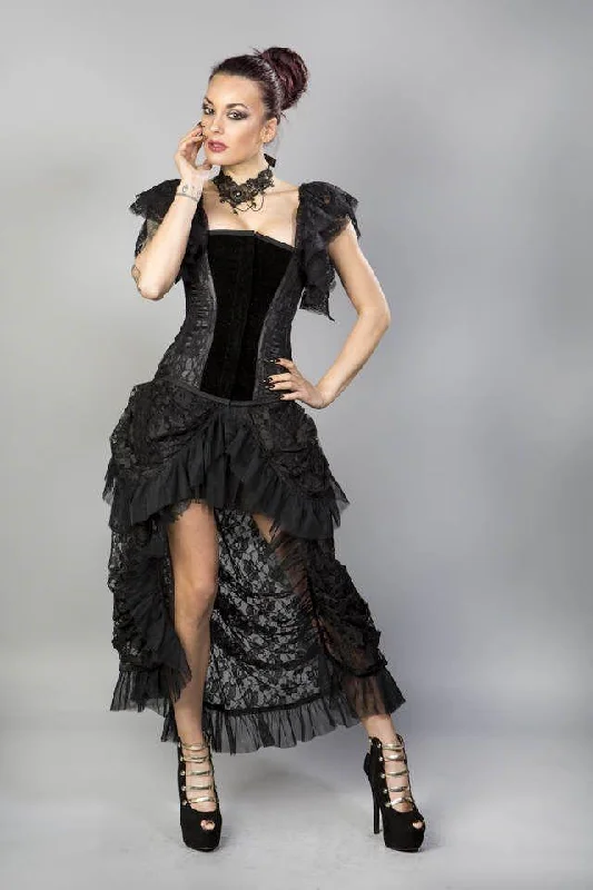 Emily Overbust Burlesque Corset In Black Velvet Flock