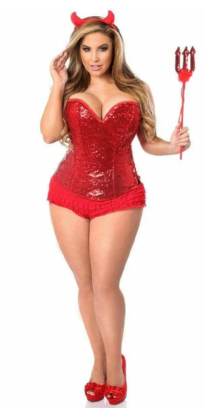 Sexy Deluxe 4 Piece Sequin Devil Corset Halloween Costume