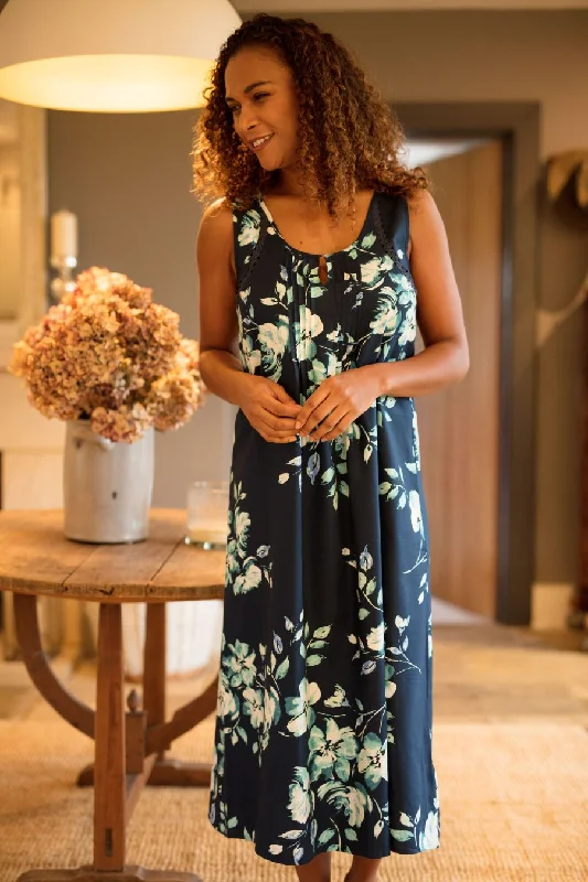 Satin sexy dresses with a shiny finishNora Rose Judy Floral Long Nightdress - 1570