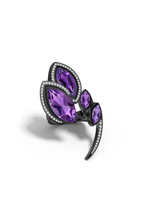 Women's Maternity Lingerie Runway Collection Sumi Amethyst and Diamond Statement Ring