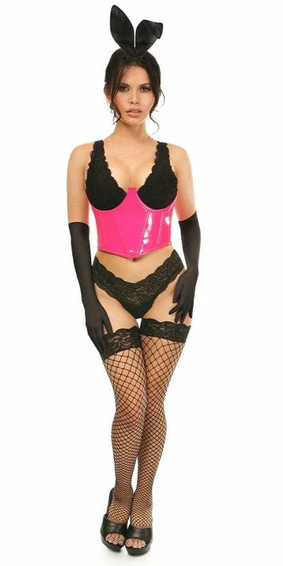 Sexy Deluxe 4 Piece Pink Vinyl Bunny Corset Halloween Costume