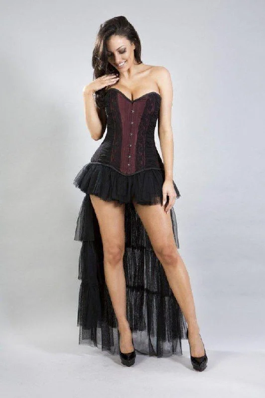 Steampunk - themed bustiers with brass accentsHelena Overbust Long Line Corset In Taffeta & Black Lace And Chiffon