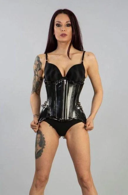 Bohemian - style corsets with tassels and embroideryBlade Zip Underbust Corset In Solid Black PVC