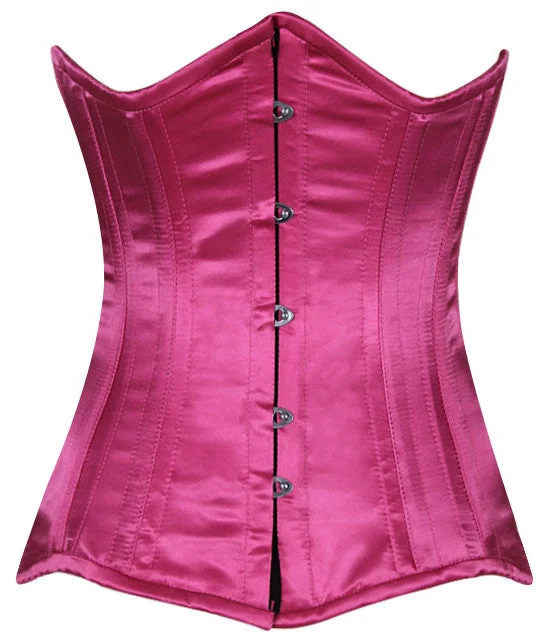 Real double row steel boned underbust corset from satin in a fashionable fuchsia color.