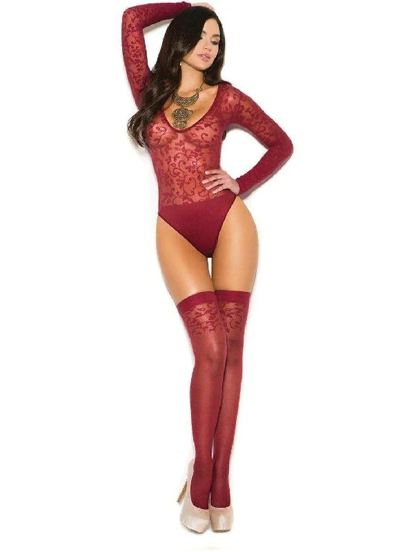 Ravishing Sheer burnout long sleeve Teddy with matching Stockings, Also Pilus size