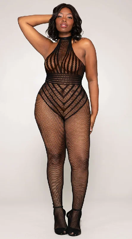 Plus Size Striped Illusion Bodystocking