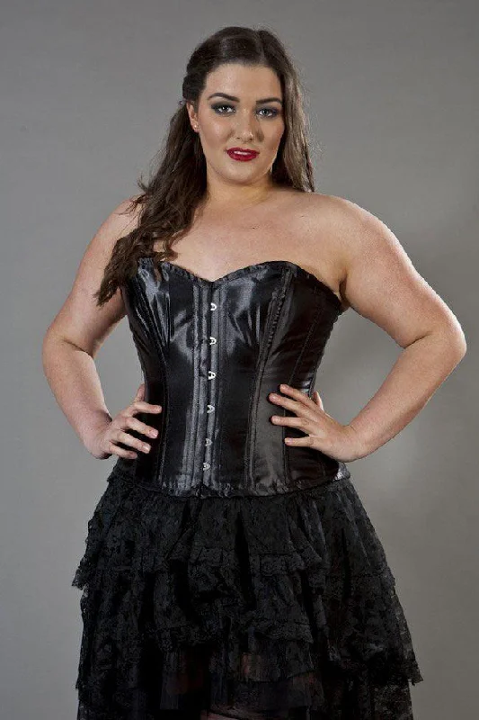 Elegant Overbust Plus Size Corset In Black Satin