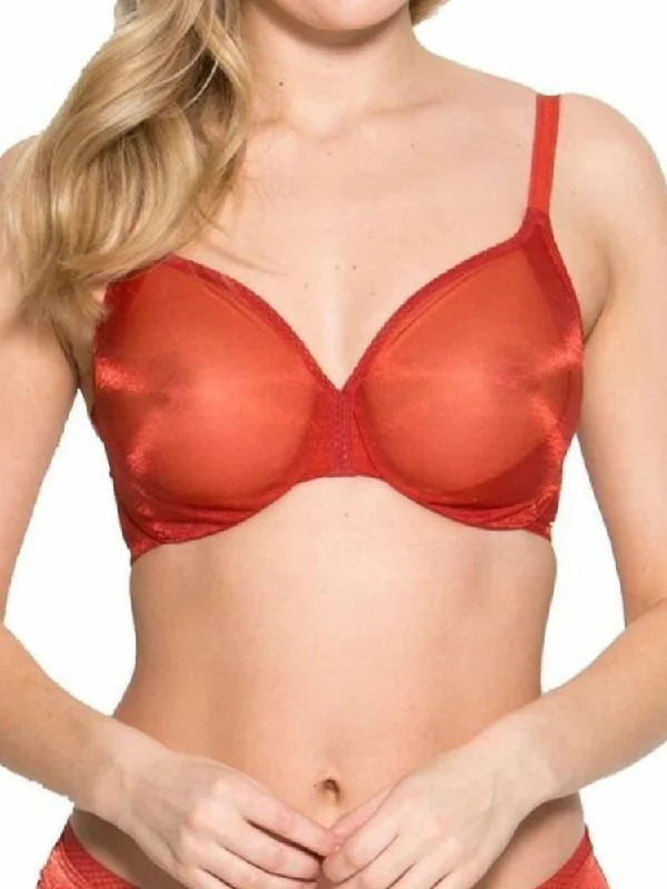 Women's Corset Style Lingerie Glossies Sheer Moulded Bra - Cayenne