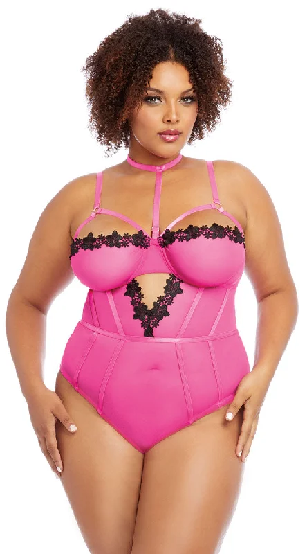 Women's Satin Sleepwear Lingerie Plus Size Never Ending Neon Teddy