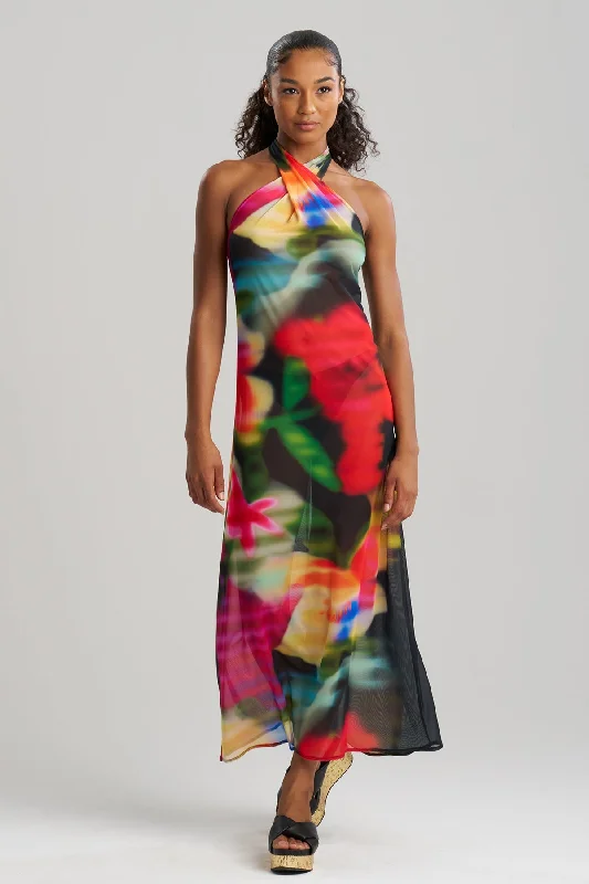 Floral Mirage Printed Mesh Halter Dress