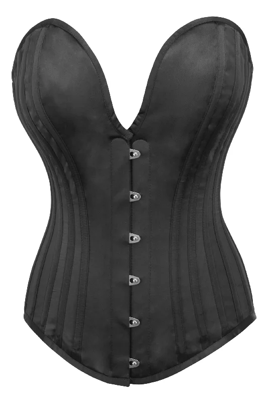 Cotton - blend bustiers for breathabilityWardlaw Black Satin Overbust Corset With Plunge Neckline Cotton - blend bustiers for breathabilityWardlaw Black Satin Overbust Corset With Plunge Neckline