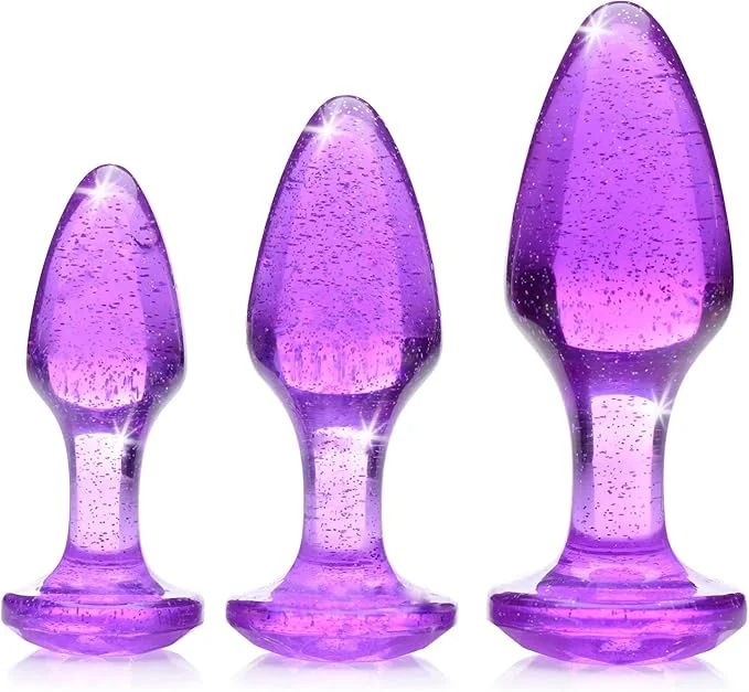 BOOTY  SPARKS PINK GLITTER ANAL PLUG SET PURPLE