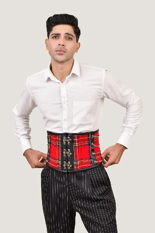 Adjustable - strap bustiers for a customized fitRed Tartan Men Corset Waist Cincher