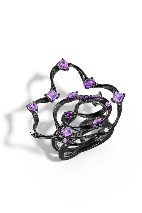 Women's Bridal Lingerie Collection Sakura Dispersed Amethyst Ombre Cocktail Ring