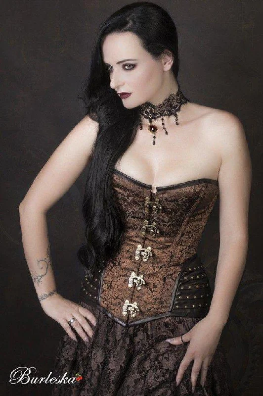 Red corsets for a passionate and attention - grabbing styleWarrior Overbust Steampunk Corset In Brown Brocade & Brown Matte Hip Panels