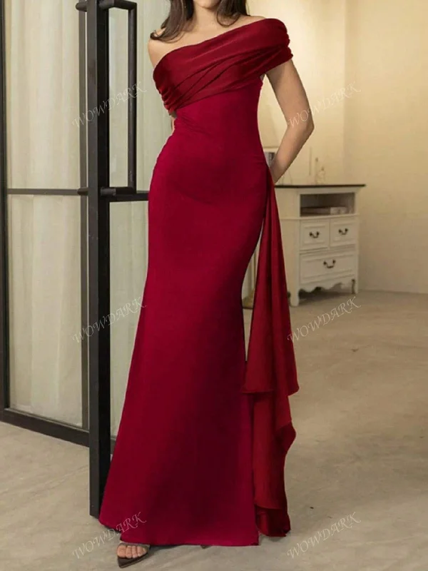 Women's sexy bodycon dresses with a thigh - high slitWomen's Solid Color Knotted Off-Shoulder Long Dress Women's sexy bodycon dresses with a thigh - high slitWomen's Solid Color Knotted Off-Shoulder Long Dress