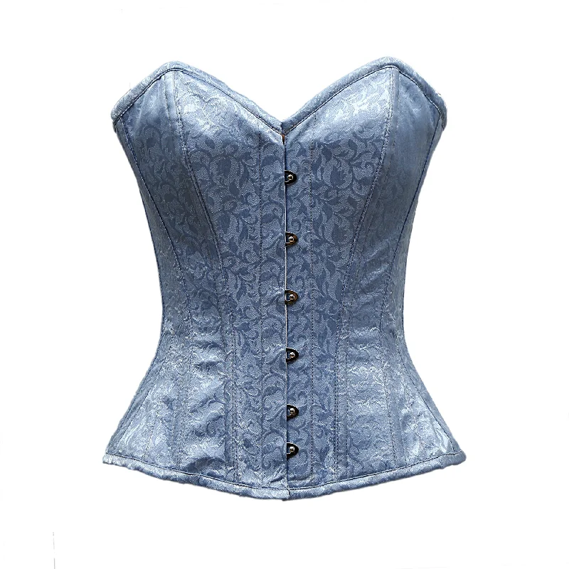 Wedding - style bustiers for bridesmaids or special eventsNeil Baby Blue Satin Brocade Overbust Corset Wedding - style bustiers for bridesmaids or special eventsNeil Baby Blue Satin Brocade Overbust Corset