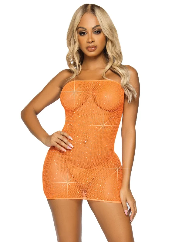 Sexy Valentine's Day dresses for a romantic dateRhinestone Fishnet Tube Dress Orange