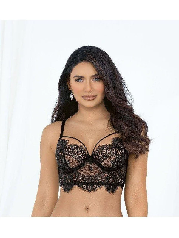 Women's High Waist Lingerie Bodysuits Escante IS-61033  Ravishing Eyelash lace Lace Underwire Bralette, Black, Size 38