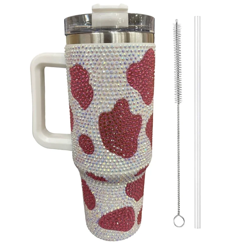 PINK COW RHINESTONE TUMBLER