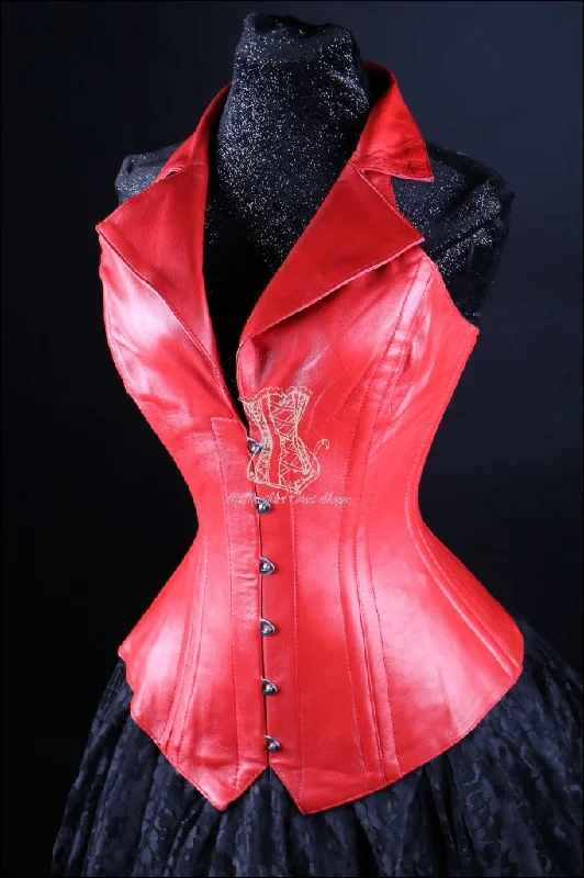 Multicolored bustiers with a vibrant and playful designLeather Overbust Corsevest; Red Multicolored bustiers with a vibrant and playful designLeather Overbust Corsevest; Red